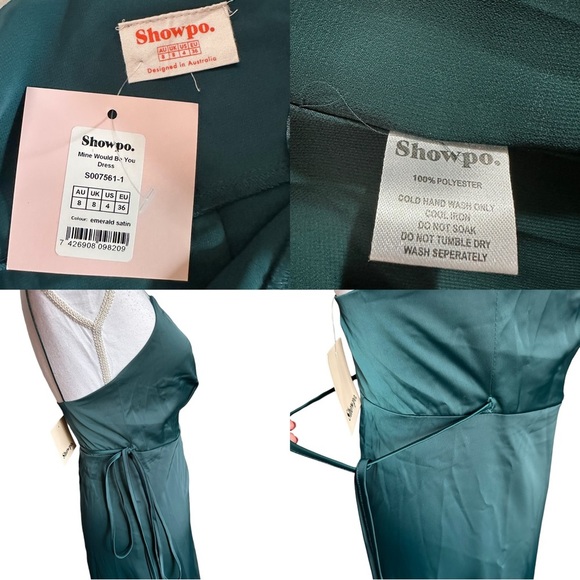 Showpo. Mine Would Be You Emerald Satin Dress Size 4 NWT - Picture 4 of 17
